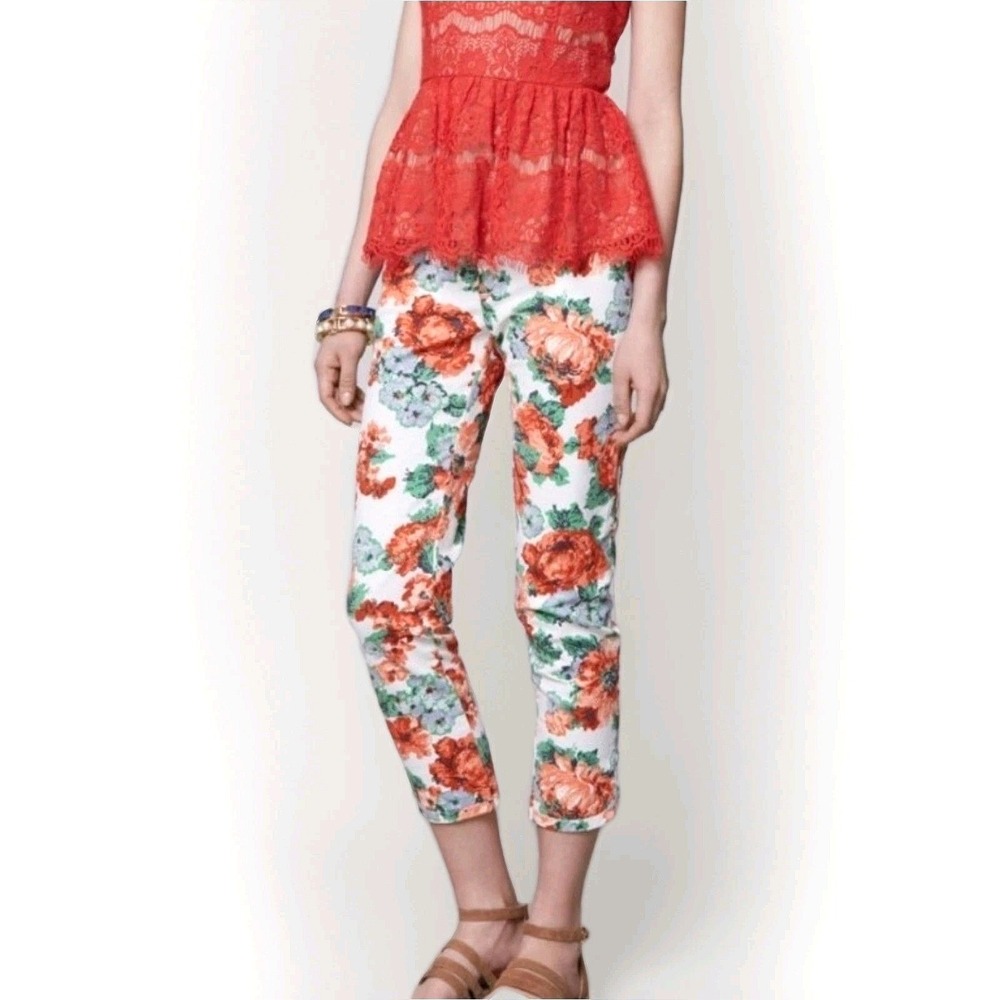 Anthropologie Cartonnier Floral Crop Pants Women's Size 6 Travel Resort Festive